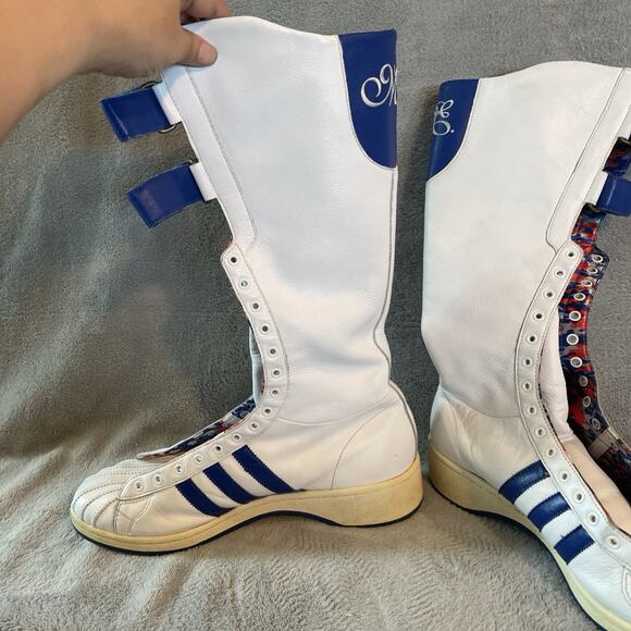 Y2K Adidas Missy Elliott Remix White/Blue Leather Boxing Boot size 10 RARE* - Picture 3 of 7